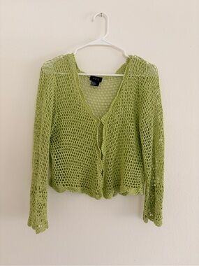 Vintage Light Green Beaded Crochet Cardigan size Medium